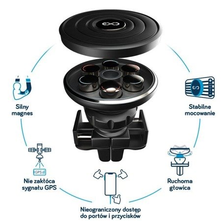 Uchwyt samochodowy eXc MAGNETIC czarno - srebrny