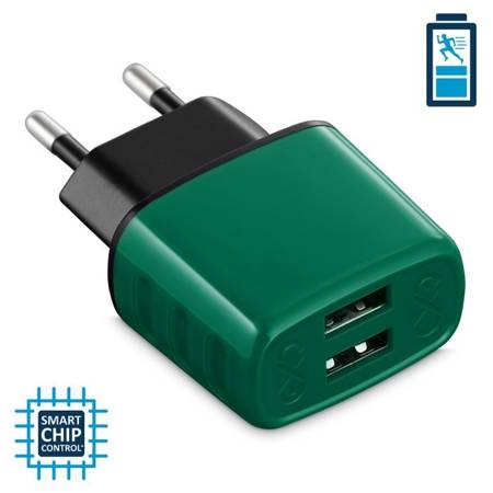 Ładowarka sieciowa eXc CUTE 2xUSB 2.4A, ciemny zielony