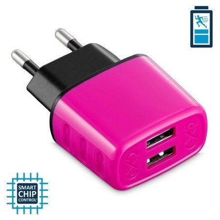 Ładowarka sieciowa eXc CUTE 2xUSB 2.4A, różowy